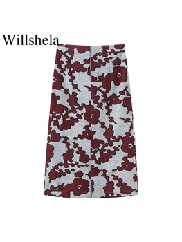 Willshela Женская модная плиссированная юбка Миди на молнии сзади с принтом, винтажные женские юбки с высокой талией, шикарные женские юбки - Изображение 2  