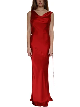 Женское Атласное длинное облегающее вечернее клубное платье на бретельках, без рукавов, с вырезом на спине, коктейльное платье Y2K - Изображение 1  