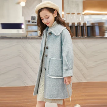 Весенне-осенняя куртка с длинными рукавами для девочек от 3 до 14 лет, Детская одежда, Корейское плотное шерстяное пальто, Цельная верхняя одежда, модное Детское пальто 2023 года. - Изображение 2  