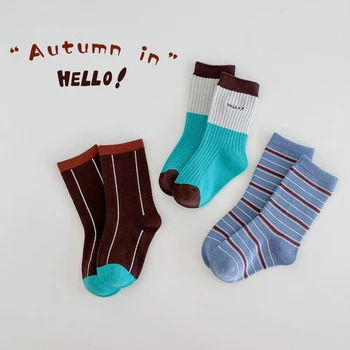 MILANCEL Новые осенние детские носки для мальчиков в спортивном стиле, полосатые носки с решеткой, 3 пары, много - Изображение 1  