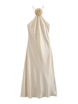Женское вечернее платье на бретелях с открытой спиной, повседневное бандажное платье TRAF Elegant 2023, женские однотонные летние платья на бретелях до середины икры - Изображение 1  