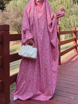 Марокканское Вечернее Платье Джилбаб для Женщин, Мусульманская Молитвенная Абая С Принтом Ид Мубарак, Никаб, Цельный Длинный Халат Химар, Мусульманский Кафтан - Изображение 1  