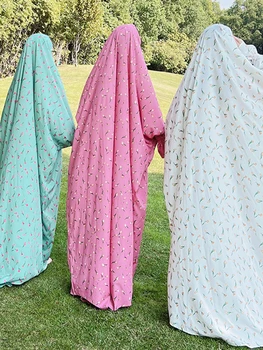 Марокканское Вечернее Платье Джилбаб для Женщин, Мусульманская Молитвенная Абая С Принтом Ид Мубарак, Никаб, Цельный Длинный Халат Химар, Мусульманский Кафтан - Изображение 2  