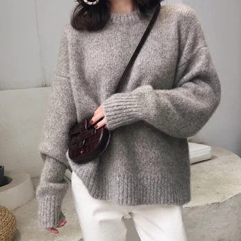 Толстый свитер Оверсайз, женский джемпер 2023, осень-зима, Кашемировая шерсть, теплая одежда, Вязаный пуловер Pull Femme Hiver - Изображение 1  