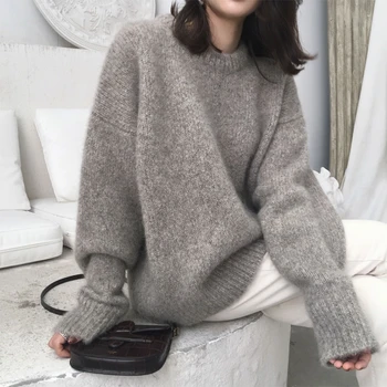 Толстый свитер Оверсайз, женский джемпер 2023, осень-зима, Кашемировая шерсть, теплая одежда, Вязаный пуловер Pull Femme Hiver - Изображение 2  