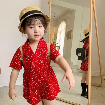 Модное детское платье для девочек, наряд сестры в красный горошек, хлопчатобумажная одежда, платье принцессы с коротким рукавом, летний детский костюм от 1 до 7 лет - Изображение 2  