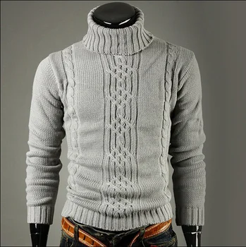 Мужской пуловер с высоким воротником, жаккардовый свитер, мужской свитер - Изображение 2  
