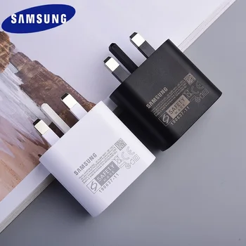 Британский Штекер Оригинальный Samsung PD 25 Вт Супер Быстрое Зарядное Устройство Адаптер Питания 3A USB C К Кабелю Type C Для Galaxy S22 S21 S20 Note20 Ultra + - Изображение 2  