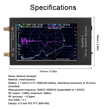 Портативный векторный сетевой анализатор 4,3-дюймовый Цветной IPS TFT дисплей Анализатор HF VHF UHF Интерфейс USB Type-C Большая емкость аккумулятора - Изображение 2  
