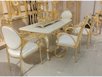 Металлический золотой стул в европейском стиле, обеденный стул со спинкой, стул для отдыха, бытовой стул - Изображение 2  
