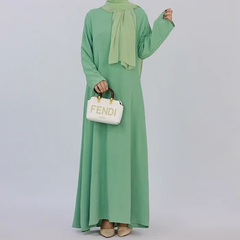 Модное мусульманское длинное платье Дубай Абая для женщин 2023, длинный рукав, Мягкая блестящая Абая, Дубай, Турция, мусульманский халат ислама - Изображение 2  