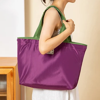 Большая хозяйственная сумка из супермаркета, водонепроницаемая сумка для овощей и фруктов на шнурке, складная портативная модная экологичная сумка для продуктов - Изображение 1  