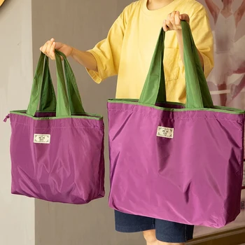 Большая хозяйственная сумка из супермаркета, водонепроницаемая сумка для овощей и фруктов на шнурке, складная портативная модная экологичная сумка для продуктов - Изображение 2  