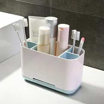Ящик для хранения в ванной комнате, Съемный компактный Органайзер для косметики, прочный держатель зубной щетки для дома - Изображение 1  