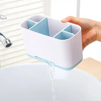 Ящик для хранения в ванной комнате, Съемный компактный Органайзер для косметики, прочный держатель зубной щетки для дома - Изображение 2  