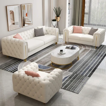 Легкий роскошный тканевый диван Мебельный бархатный на 1-3 места, Сотовые диваны для гостиной из нержавеющей стали для домашнего отеля - Изображение 1  