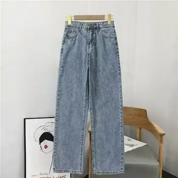 2023 Новые Корейские модные Свободные джинсы, Классические прямые мешковатые широкие брюки, Шикарные Уличные джинсовые брюки в стиле хип-хоп, Длинные винтажные брюки F17 - Изображение 1  