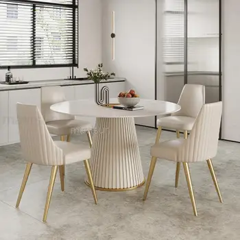 Поворотный стол из каменной плиты, Круглый обеденный стол, Маленький обеденный стол, легкая Роскошная минималистичная квартира, Mesa Вспомогательная мебель, WXH71YH - Изображение 1  