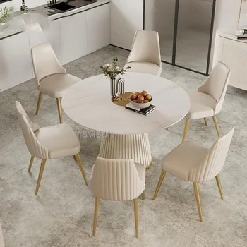 Поворотный стол из каменной плиты, Круглый обеденный стол, Маленький обеденный стол, легкая Роскошная минималистичная квартира, Mesa Вспомогательная мебель, WXH71YH - Изображение 2  