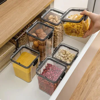 Прозрачный ящик для хранения продуктов, Холодильник, Контейнер для хранения продуктов с крышкой, Пластиковая Кухонная Кладовая, Органайзер для канистр - Изображение 2  