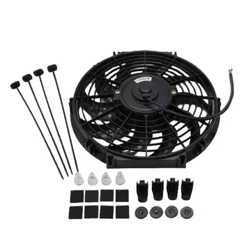 Электрический вентилятор охлаждения радиатора 12V Черный с широкими изогнутыми 10 лопастями с монтажным комплектом двухтактный универсальный 12 дюймов для пикапа - Изображение 2  