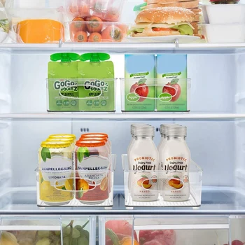 Пластиковые ящики для хранения, Штабелируемая прозрачная коробка-органайзер для кладовой, Мусорные контейнеры для организации кухонного холодильника, продуктов питания, упаковка из 12 - Изображение 2  