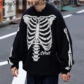 Новый винтажный свитер Skeleton Bone Saint Michael Вязаный осенне-зимний свитер - Изображение 1  