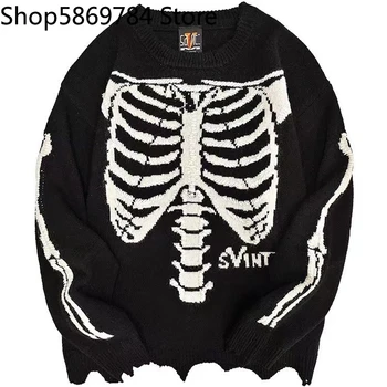 Новый винтажный свитер Skeleton Bone Saint Michael Вязаный осенне-зимний свитер - Изображение 2  