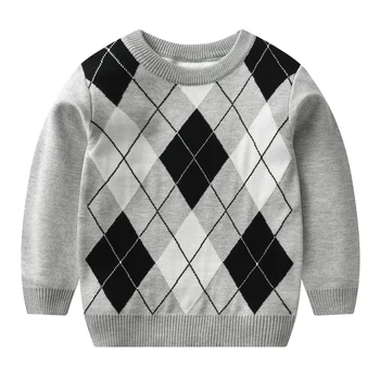 Осенне-зимний теплый свитер для мальчиков, клетчатый свитер с длинными рукавами, вязаный свитер для мальчиков в стиле колледжа - Изображение 2  