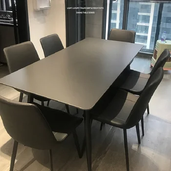 Обеденный стол Pure black rock board прямоугольный современный минималистский размер домашнего обеденного стола минималистский обеденный стол и стул - Изображение 1  