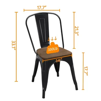 Металлические складные обеденные стулья Alden Design с деревянным сиденьем, набор из 4 штук, черный - Изображение 2  