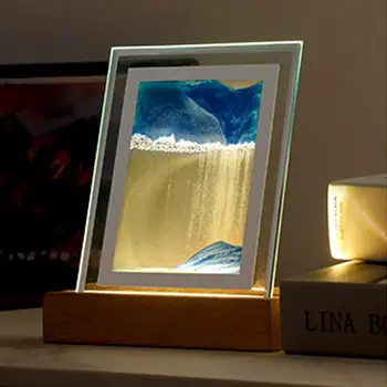 Светодиодная Настольная Лампа Для Рисования Зыбучими Песками Moving Sand Art Picture Пейзаж Квадратное Стекло 3D Deep Sea Motion Display Настольный Декор - Изображение 1  