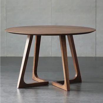 Круглый стол в скандинавском стиле, Стол из цельного дерева, Семейный Маленький столик в гостиной, Простой Современный Обеденный Стол - Изображение 1  