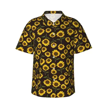 Мужские Повседневные Гавайские рубашки Sunflower С коротким рукавом на пуговицах, Пляжные рубашки с тропическим цветочным рисунком - Изображение 1  
