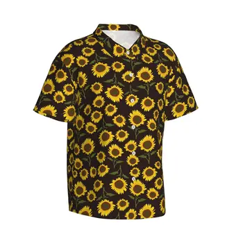 Мужские Повседневные Гавайские рубашки Sunflower С коротким рукавом на пуговицах, Пляжные рубашки с тропическим цветочным рисунком - Изображение 2  