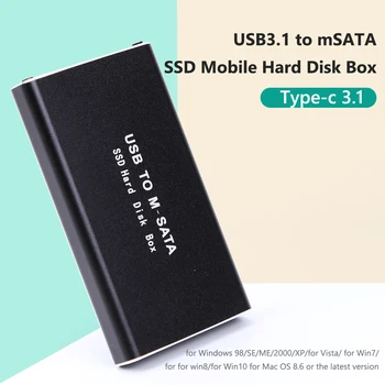 SSD-накопитель Msata к USB 3.0 Корпус жесткого диска SSD Корпус адаптера Алюминиевая Внешняя коробка MiNi Sata к USB3.1 type-c SSD-накопитель - Изображение 1  