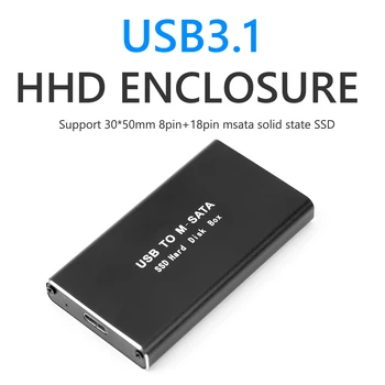 SSD-накопитель Msata к USB 3.0 Корпус жесткого диска SSD Корпус адаптера Алюминиевая Внешняя коробка MiNi Sata к USB3.1 type-c SSD-накопитель - Изображение 2  