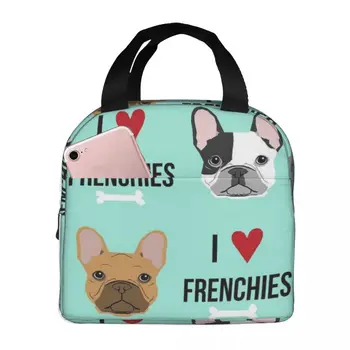 Я люблю портативную изолированную оксфордскую сумку для ланча Frenchies Dog, многоразовый ланч-бокс, термосумка-холодильник, органайзер для ланча - Изображение 1  