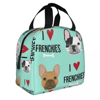 Я люблю портативную изолированную оксфордскую сумку для ланча Frenchies Dog, многоразовый ланч-бокс, термосумка-холодильник, органайзер для ланча - Изображение 2  