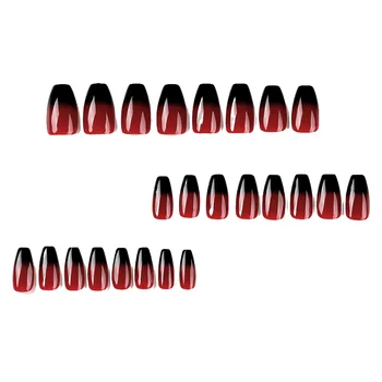 Глянцевые красные и черные накладные ногти с тонким полным покрытием, украшение для ногтей в виде балерины среднего размера для профессионального маникюрного салона - Изображение 1  