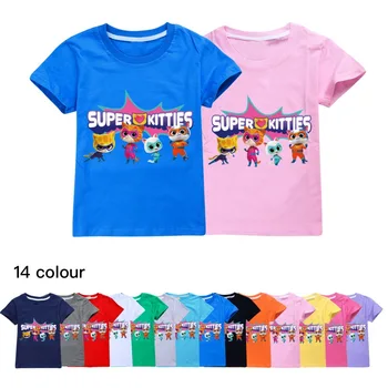 Футболка Game Super Kitties, детская одежда, футболки из чистого хлопка для мальчиков, повседневные топы с короткими рукавами для маленьких девочек, детская одежда - Изображение 1  