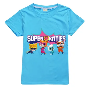 Футболка Game Super Kitties, детская одежда, футболки из чистого хлопка для мальчиков, повседневные топы с короткими рукавами для маленьких девочек, детская одежда - Изображение 2  