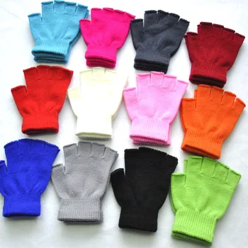 Осень-зима, новые теплые перчатки на полпальца для мужчин, женщин, студентов, Однотонные вязаные варежки, уличные вязаные Велосипедные перчатки для письма - Изображение 2  