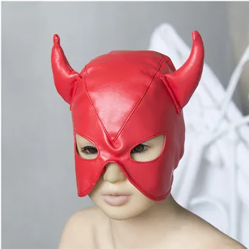 БДСМ Шляпа-маска из искусственной кожи с бычьим рогом, мужские и женские товары для взрослых, секс-игрушки - Изображение 1  