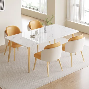 Обеденный стол Cream Wind Rock Plate Бытовой небольшой прибор Современный Простой и роскошный Чистый Красный прямоугольный обеденный стол и стул - Изображение 1  