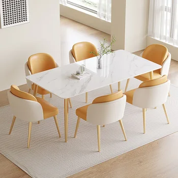 Обеденный стол Cream Wind Rock Plate Бытовой небольшой прибор Современный Простой и роскошный Чистый Красный прямоугольный обеденный стол и стул - Изображение 2  