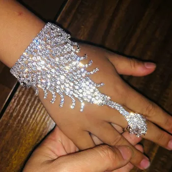 Stonefans Модный браслет-цепочка на палец со стразами, ювелирные изделия для женщин, кольцо с кисточкой из блестящего хрусталя, Аксессуар для подключения браслета - Изображение 1  