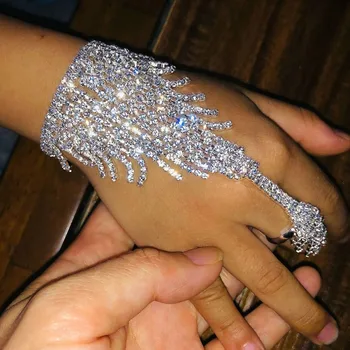 Stonefans Модный браслет-цепочка на палец со стразами, ювелирные изделия для женщин, кольцо с кисточкой из блестящего хрусталя, Аксессуар для подключения браслета - Изображение 2  