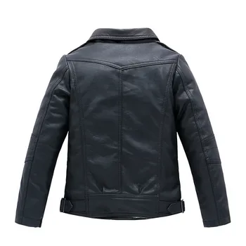 Модные Классические мотоциклетные кожаные куртки для девочек и мальчиков черного цвета, детское пальто на весну-осень от 2 до 14 лет - Изображение 2  