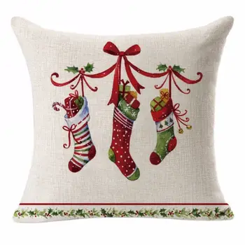 Рождественское украшение Чехол для подушки Санта Клаус Чехол для диванной подушки Рождественская Елка Шар Наволочка 45смх45см Льняная наволочка - Изображение 2  